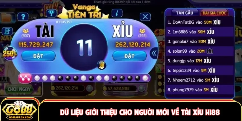 Dữ liệu giới thiệu cho người mới về tài xỉu Hi88